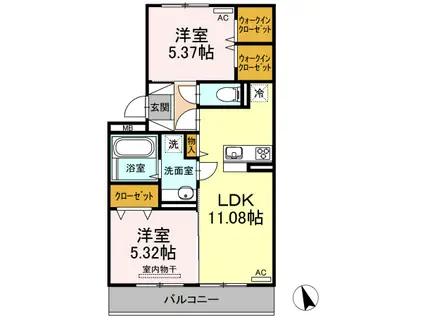 オアシス加納 III(2LDK/1階)の間取り写真