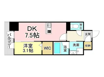 プレジデンス ざ旦過(1DK/2階)の間取り写真