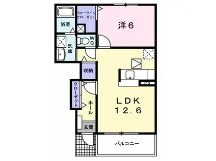 ハピネスB(1LDK/1階)の間取り写真