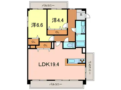 グラート岡崎(2LDK/7階)の間取り写真