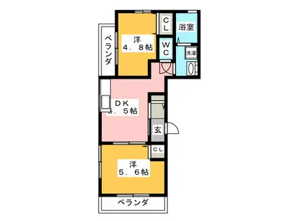 コンフォートビラ茅ヶ崎(2DK/2階)の間取り写真