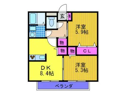 アルシオネ(2DK/2階)の間取り写真