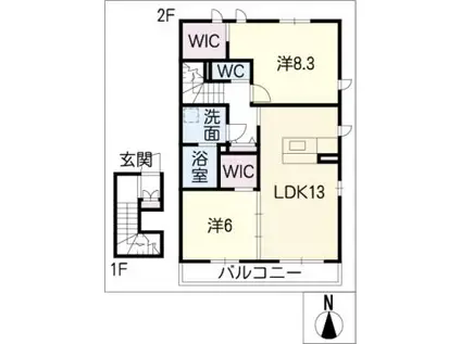 ラ・グラシューズII(2LDK/2階)の間取り写真