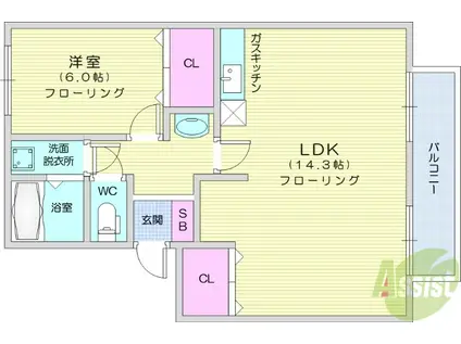 リブレスト鈎取 Ⅰ(1LDK/1階)の間取り写真
