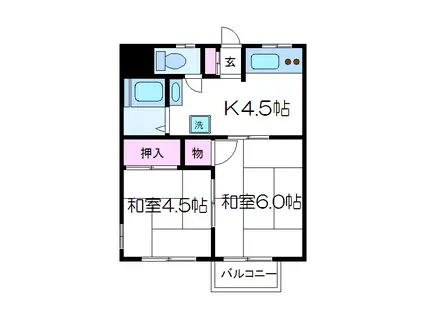 コーポラスC(2DK/1階)の間取り写真