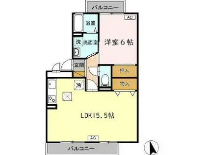 ハイカムールST・ユアサ(1DK/2階)の間取り写真