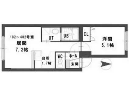 フィオーレミニ大通(1LDK/1階)の間取り写真