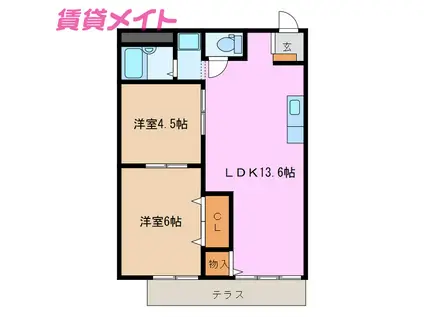 シティハイツ渡辺(2LDK/1階)の間取り写真