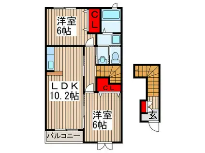 パークヒルハイツA(2LDK/2階)の間取り写真