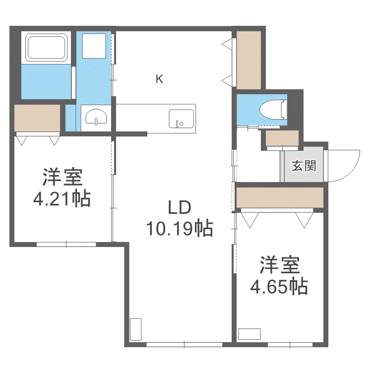 URBAN FLATS 中の島(2LDK/1階)の間取り写真