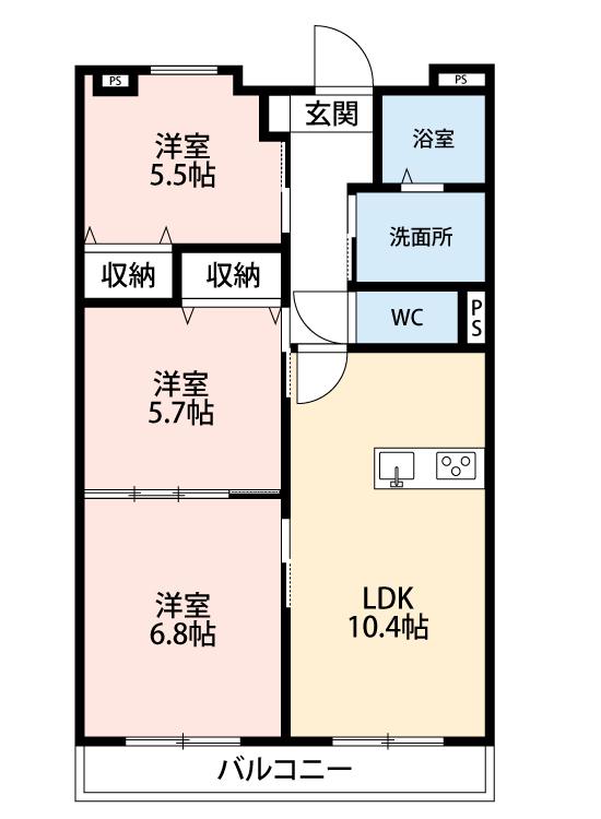 リバーサイド東洋(3LDK/2階)の間取り写真