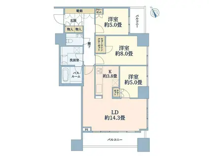 プラウドタワー二子玉川(3LDK/9階)の間取り写真