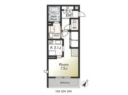 シャーメゾンゆめが丘壱番館(1K/2階)の間取り写真