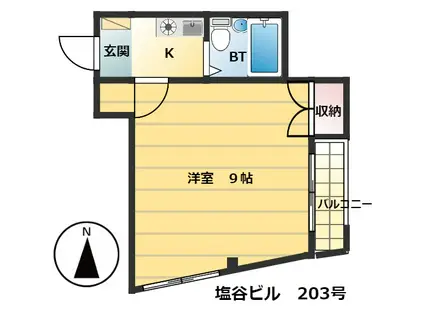 塩谷ビル(1K/2階)の間取り写真
