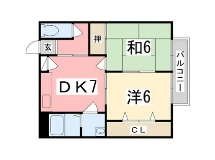 レイクサイドヴィラ D棟(2DK/2階)の間取り写真