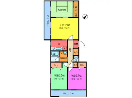 ニックハイム上星川(3LDK/2階)の間取り写真