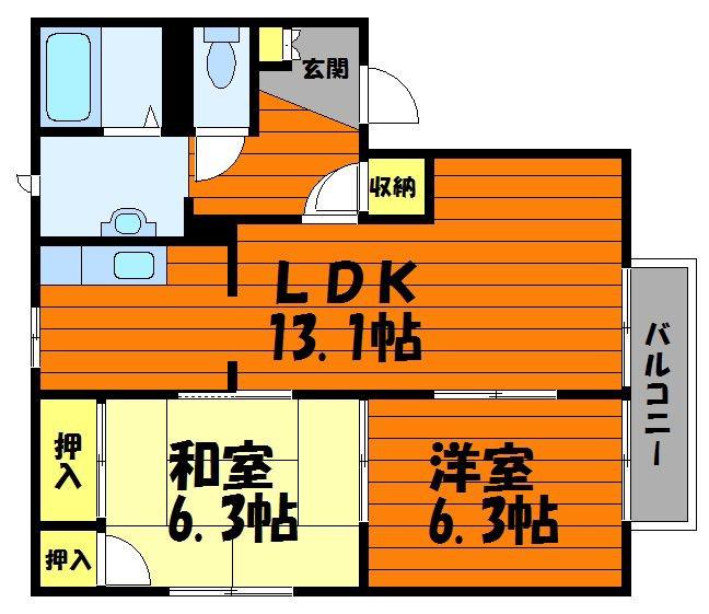 コーポアルカディアA棟(2LDK/1階)の間取り写真