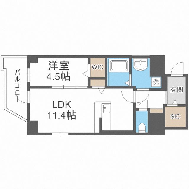 ドゥ バーグ 渡辺通(1LDK/11階)の間取り写真