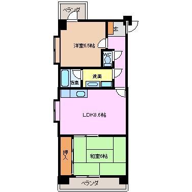 レスカール鵜の森(2DK/6階)の間取り写真