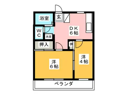 フォーレスト聖(2DK/2階)の間取り写真