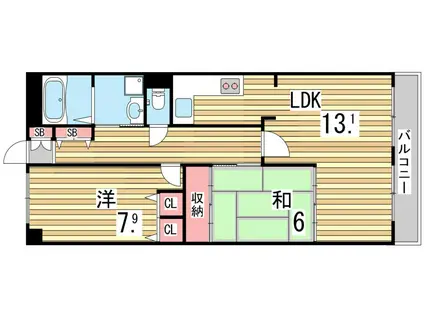 セントポリア神戸運動公園(2LDK/6階)の間取り写真