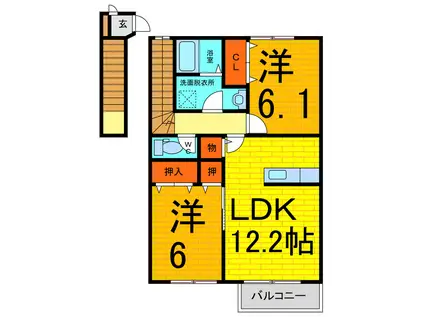 オーブリー鳴門II B(2LDK/2階)の間取り写真