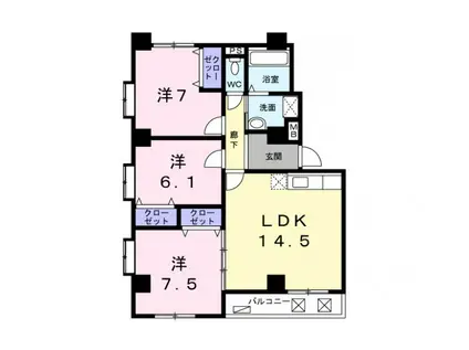 メゾングラース京都十条(3LDK/2階)の間取り写真