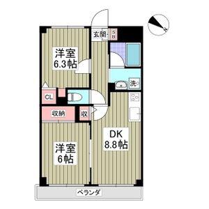 ドミールコンフォール親水公園(2DK/3階)の間取り写真