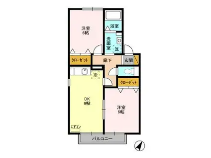 アドバンテージ IIIIIIIVV(2DK/1階)の間取り写真