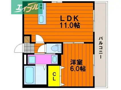 ミモザヒルズ南方(1LDK/5階)の間取り写真