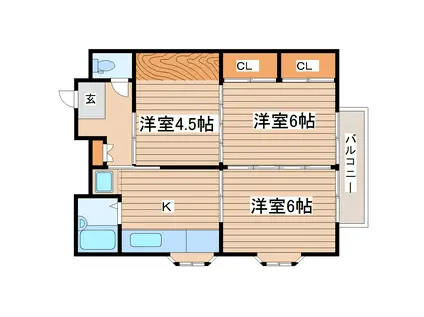 ブルーハウス原町(3DK/1階)の間取り写真