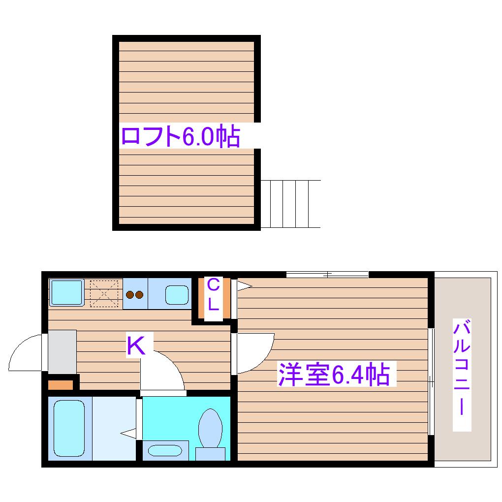 STAGE宮町(1K/2階)の間取り写真