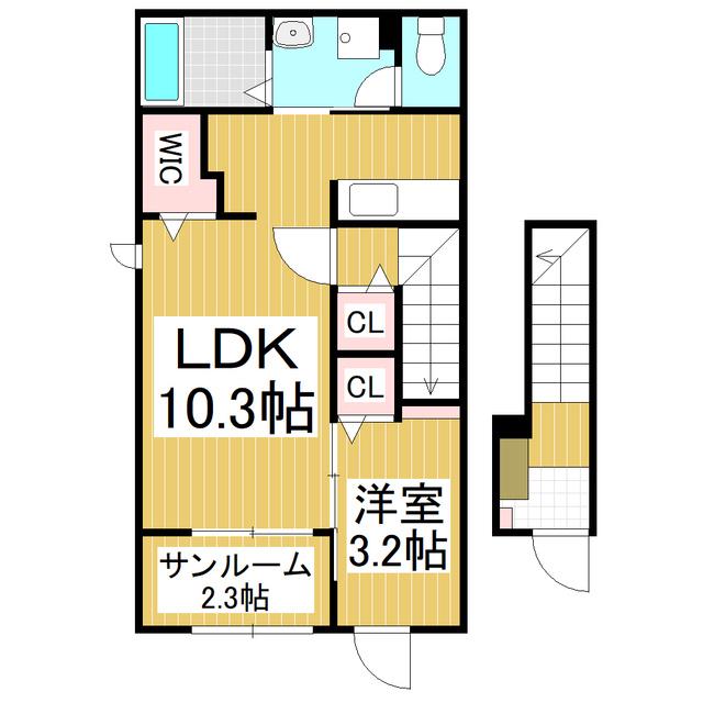 ソレイユ フルール III(1LDK/2階)の間取り写真
