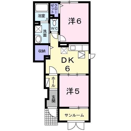 ファインアニメート(2DK/1階)の間取り写真