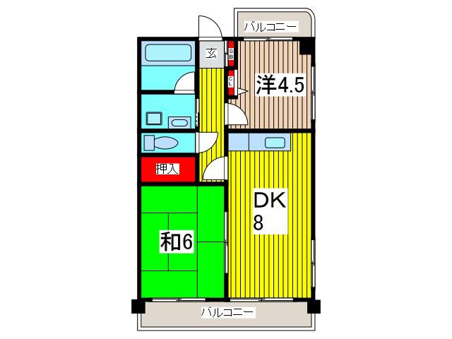 角ビル(2DK/4階)の間取り写真