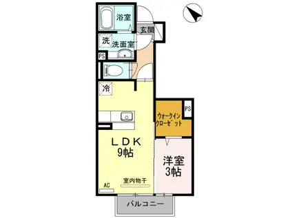メルヴィーユ(1LDK/1階)の間取り写真