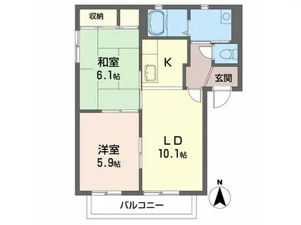 ヴィリジアンガーデンA(2LDK/2階)の間取り写真