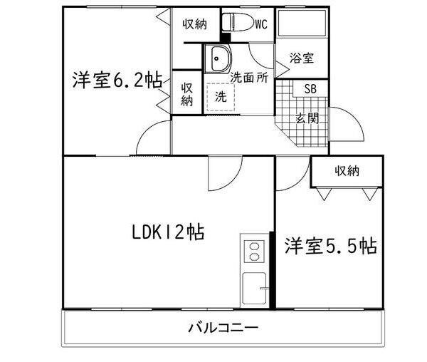 グリーンハイツ萩丘A(2LDK/3階)の間取り写真