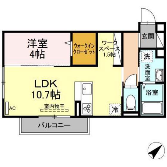 クロスコート(1LDK/2階)の間取り写真