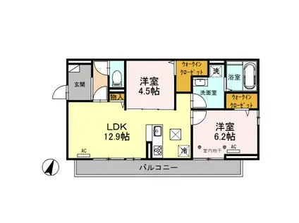 エルタウン A棟(2LDK/1階)の間取り写真