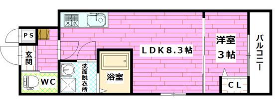 MOVE船越南(1LDK/3階)の間取り写真