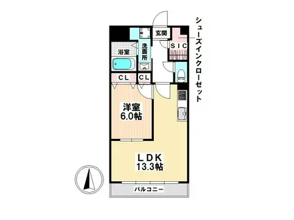 ハイウイング要(1LDK/6階)の間取り写真