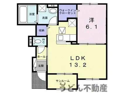 エスポワール谷町 B(1LDK/1階)の間取り写真