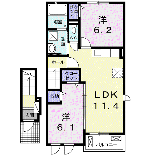 プランドール1(2LDK/2階)の間取り写真