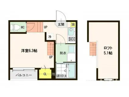 高砂荘(1K/1階)の間取り写真