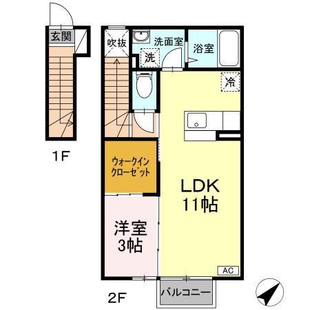 ロイヤルコート茨島(1LDK/2階)の間取り写真