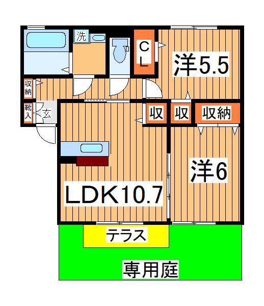 グリーンリーブス(2LDK/1階)の間取り写真