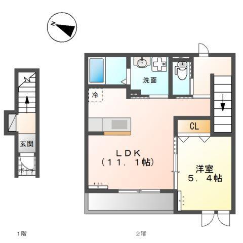 ロートス(1LDK/2階)の間取り写真