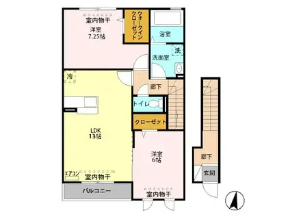 ベルセーヌ B棟(2LDK/2階)の間取り写真