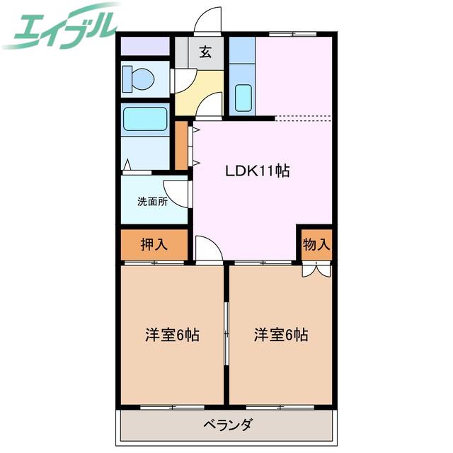 ロイヤルヒルズ21(2LDK/2階)の間取り写真